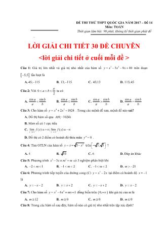 30 Đề thi thử THPT Quốc gia môn Toán học 12 (Có lời giải)