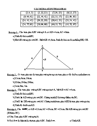 Bài tập môn Toán Lớp 7 - Chương 3 - Các bộ ba số pythagoras