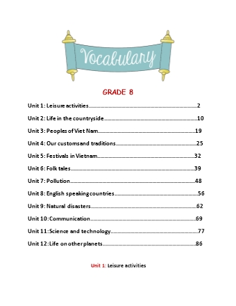 Bộ bài tập Vocabulary môn Tiếng Anh 8 thí điểm
