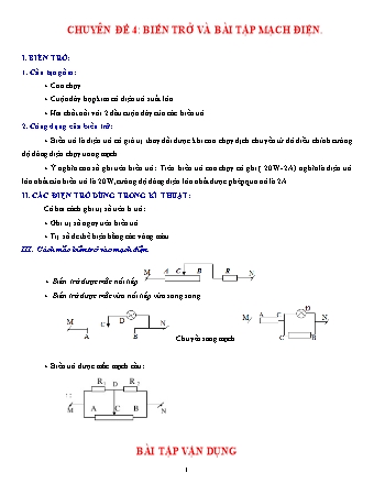 Các chuyên đề bài tập môn Vật lý 9 - Chuyên đề 4: Biến trở và bài tập mạch điện