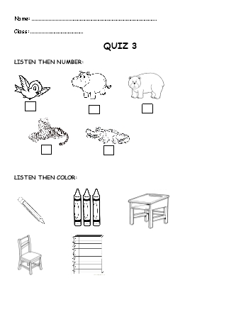 Các đề luyện thi Tiếng Anh 1 (Family and Friends 1) - Quiz 3