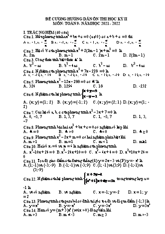 Đề cương hướng dẫn ôn thi học kỳ II môn Toán 9 - Năm học 2021-2022