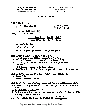 Đề đề xuất khảo sát chất lượng học kì I môn Toán 9 - Năm học 2014-2015 (Có đáp án)