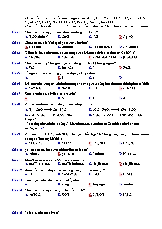 Đề khảo sát chất lượng môn Hóa học 12 (Có đáp án)