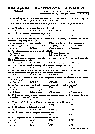 Đề khảo sát chất lượng môn Hóa học Lớp 12 THPT - Năm học 2021-2022 - Mã đề 205 (Có đáp án)