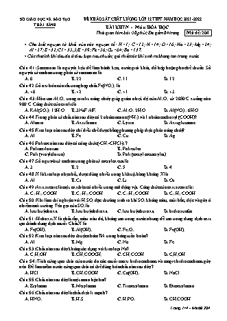 Đề khảo sát chất lượng môn Hóa học Lớp 12 THPT - Năm học 2021-2022 - Mã đề 204 (Có đáp án)