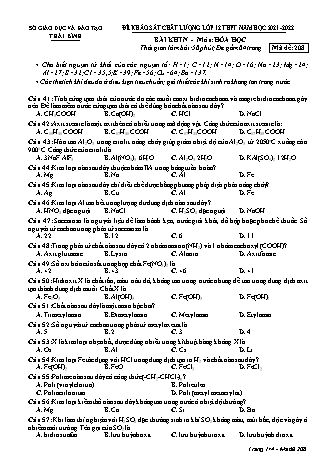 Đề khảo sát chất lượng môn Hóa học Lớp 12 THPT - Năm học 2021-2022 - Mã đề 208 (Có đáp án)