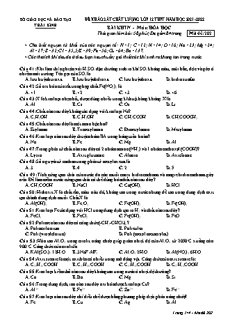 Đề khảo sát chất lượng môn Hóa học Lớp 12 THPT - Năm học 2021-2022 - Mã đề 202 (Có đáp án)