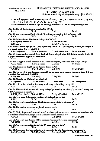 Đề khảo sát chất lượng môn Hóa học Lớp 12 THPT - Năm học 2021-2022 - Mã đề 206 (Có đáp án)