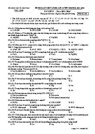 Đề khảo sát chất lượng môn Hóa học Lớp 12 THPT - Năm học 2021-2022 - Mã đề 201 (Có đáp án)