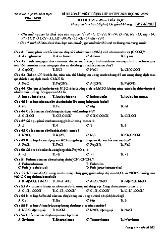 Đề khảo sát chất lượng môn Hóa học Lớp 12 THPT - Năm học 2021-2022 - Mã đề 203 (Có đáp án)