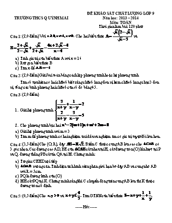 Đề khảo sát chất lượng môn Toán 9 - Năm học 2013-2014 - Trường THCS Quỳnh Mai