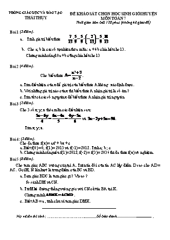 Đề khảo sát chọn học sinh giỏi huyện môn Toán 7 (Có đáp án)