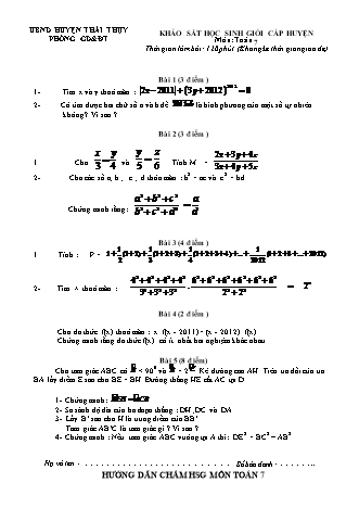 Đề khảo sát học sinh giỏi cấp huyện môn Toán 7 (Có đáp án)