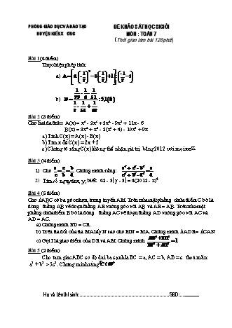 Đề khảo sát học sinh giỏi môn Toán 7 - Phòng GD & ĐT huyện Kiến Xương (Có đáp án)