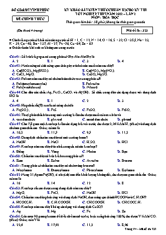 Đề khảo sát kiến thức chuẩn bị cho kỳ thi tốt nghiệp THPT lần 2 năm 2022 môn Hóa học 12 - Mã đề 323 (Có đáp án)