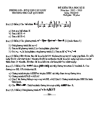 Đề kiểm tra học kì II môn Toán 9 - Năm học 2012-2013 - Trường THCS Lê Quý Đôn