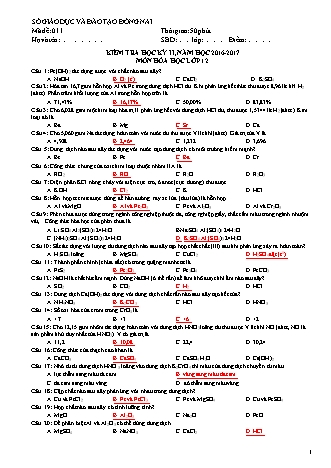 Đề kiểm tra học kỳ II môn Hóa học Lớp 12 - Năm học 2016-2017 (Có đáp án)