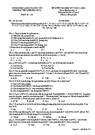 Đề kiểm tra học kỳ II môn Hóa học Lớp 12 - Năm học 2021-2022 - Trường THPT Chương Mỹ A