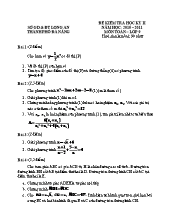 Đề kiểm tra học kỳ II môn Toán Lớp 9 - Năm học 2010-2011