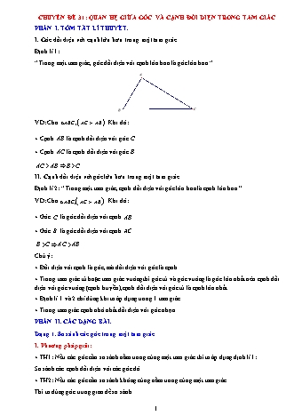 Đề ôn tập môn Toán Lớp 7 - Chuyên đề 31: Quan hệ giữa góc và cạnh đối diện trong tam giác