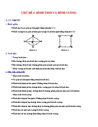 Đề ôn tập môn Toán Lớp 8 - Chủ đề 6: Hình thoi và hình vuông
