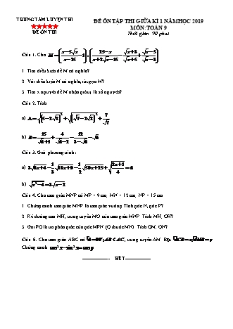 Đề ôn tập thi giữa kì 1 môn Toán 9 - Năm 2019