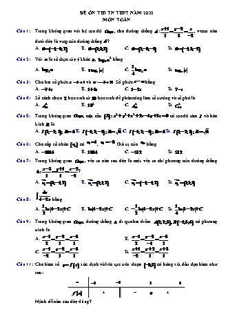 Đề ôn thi tốt nghiệp THPT năm 2022 môn Toán học 12 (Có lời giải)