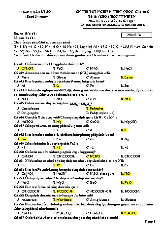Đề ôn thi tốt nghiệp THPT Quốc gia 2022 môn Hóa học 12 (Có đáp án)