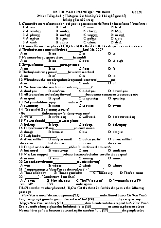 Đề ôn thi tuyển sinh vào lớp 10 THPT môn Tiếng Anh 9 - Đề số 19