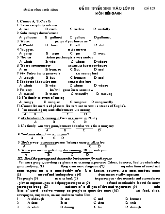 Đề ôn thi tuyển sinh vào lớp 10 THPT môn Tiếng Anh 9 - Đề số 12