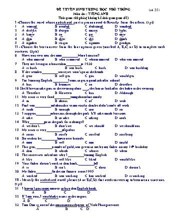 Đề ôn thi tuyển sinh vào lớp 10 THPT môn Tiếng Anh 9 - Đề số 25