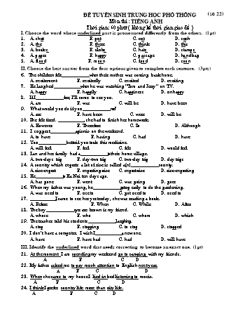 Đề ôn thi tuyển sinh vào lớp 10 THPT môn Tiếng Anh 9 - Đề số 22