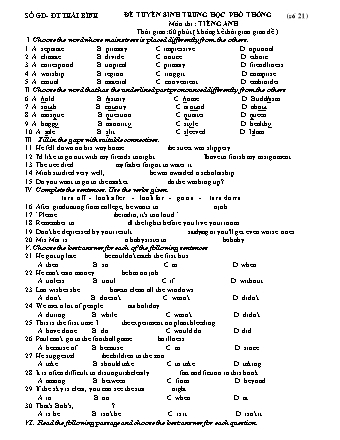 Đề ôn thi tuyển sinh vào lớp 10 THPT môn Tiếng Anh 9 - Đề số 21