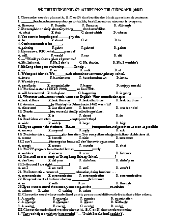 Đề ôn thi tuyển sinh vào lớp 10 THPT môn Tiếng Anh 9 - Đề số 37