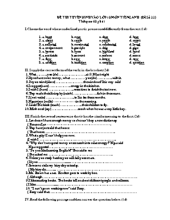 Đề ôn thi tuyển sinh vào lớp 10 THPT môn Tiếng Anh 9 - Đề số 33