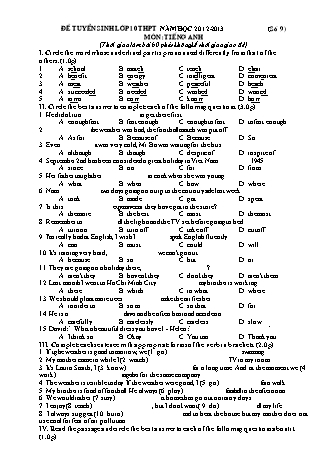 Đề ôn thi tuyển sinh vào lớp 10 THPT môn Tiếng Anh 9 - Đề số 9