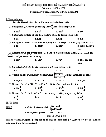Đề tham khảo thi học kỳ 2 môn Toán Lớp 9