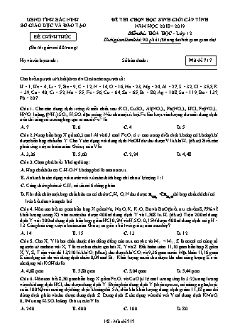 Đề thi chọn học sinh giỏi cấp tỉnh môn Hóa học Lớp 12 - Năm học 2018-2019 - Mã đề 717 (Có đáp án)