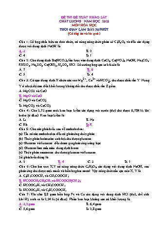 Đề thi đề xuất khảo sát chất lượng năm 2023 môn Hóa học 12 (Có đáp án và lời giải)