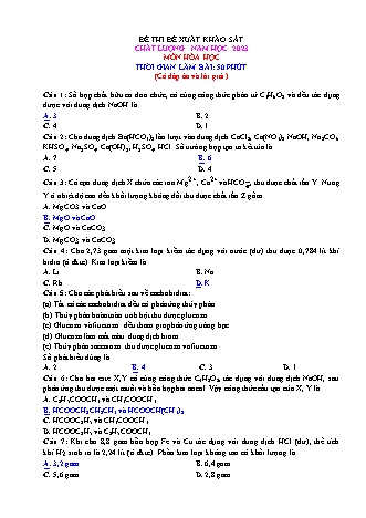 Đề thi đề xuất khảo sát chất lượng năm học 2023 môn Hóa học 12 (Có đáp án và lời giải)