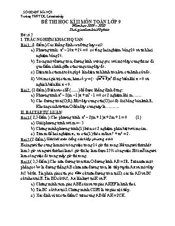 Đề thi học kỳ 2 môn Toán 9 - Năm học 2009-2010 (Có đáp án)