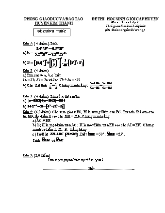 Đề thi học sinh giỏi cấp huyện môn Toán 7 - Phòng Giáo dục & Đào tạo huyện Kim Thành (Có đáp án)