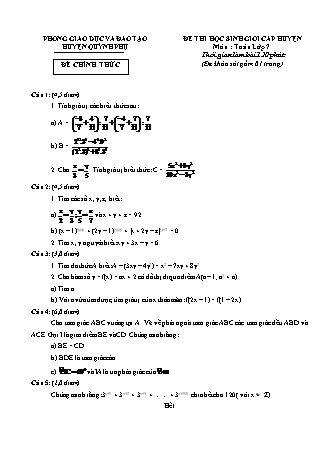 Đề thi học sinh giỏi cấp huyện môn Toán Lớp 7 - Phòng GD & ĐT huyện Quỳnh Phụ (Có đáp án)