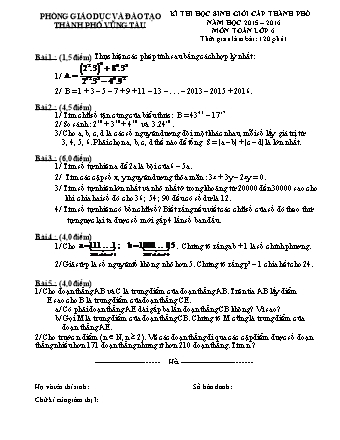 Đề thi học sinh giỏi cấp Thành phố môn Toán Lớp 6 - Năm học 2015-2016