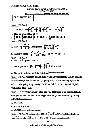 Đề thi học sinh giỏi cấp trường môn Toán 7 (Có đáp án)
