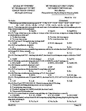 Đề thi khảo sát chất lượng tốt nghiệp THPT năm 2022 môn Hóa học 12 - Mã đề 223 (Có đáp án)