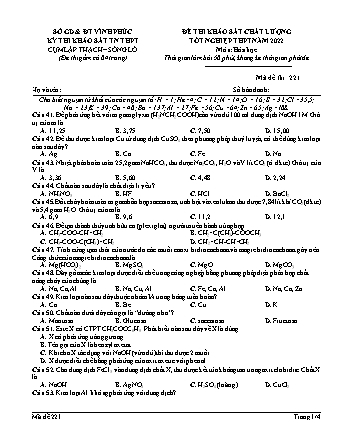 Đề thi khảo sát chất lượng tốt nghiệp THPT năm 2022 môn Hóa học 12 - Mã đề 221 (Có đáp án)