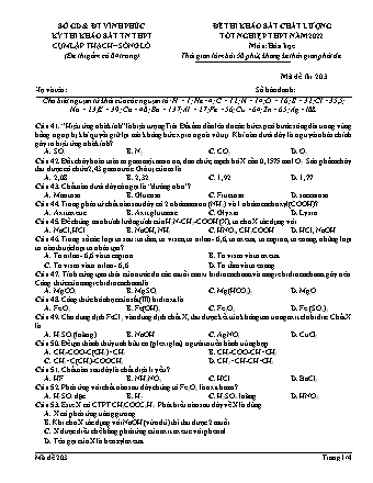 Đề thi khảo sát chất lượng tốt nghiệp THPT năm 2022 môn Hóa học 12 - Mã đề 203 (Có đáp án)