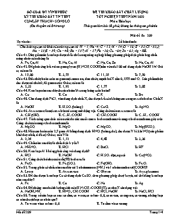 Đề thi khảo sát chất lượng tốt nghiệp THPT năm 2022 môn Hóa học 12 - Mã đề 209 (Có đáp án)